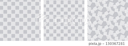 白とグレーの線がラフな三升模様のモノトーンのパターンセット 130367281