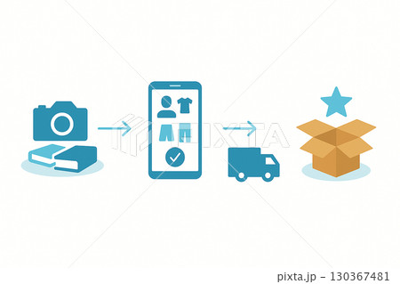 フリマアプリ利用の流れ4ステップ図解イラスト 130367481