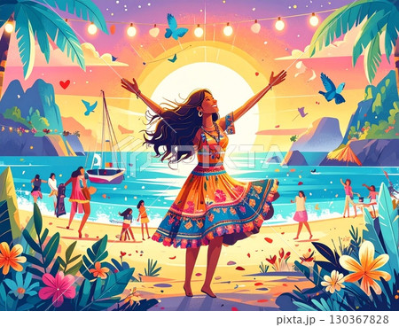 サンバを踊る喜びいっぱいの女性 サンバを踊る喜びいっぱいの女性 130367828