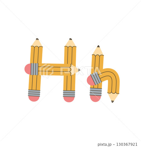 Yellow pencil shaped like the uppercase letter H. Vector design. Yellow pencil shaped like the uppercase letter H. Vector design. 130367921