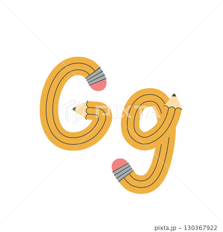 The letter G designed as a yellow pencil. Vector alphabet illustration. The letter G designed as a yellow pencil. Vector alphabet illustration. 130367922