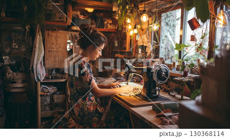 Vintage Sewing in Cozy Workshop Setting Vintage Sewing in Cozy Workshop Setting 130368114