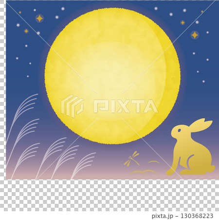 Moon viewing background_full moon and golden rabbit 130368223