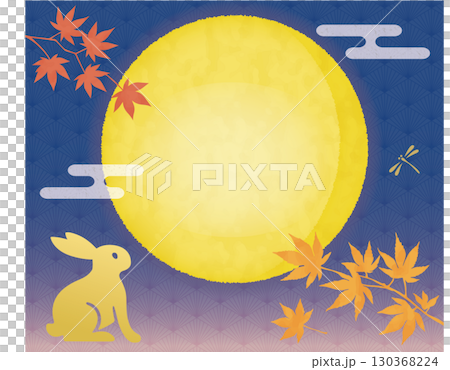 Moon viewing background_full moon, golden rabbit and autumn leaves 130368224