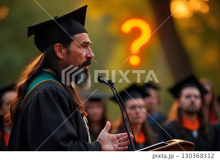 composite image of happy graduate student in graduate robe holding book 130368312