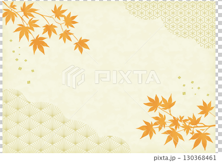 オレンジの紅葉と和柄の背景_横 オレンジの紅葉と和柄の背景_横 130368461