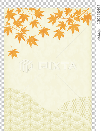 オレンジの紅葉と和柄の背景_縦 130368462