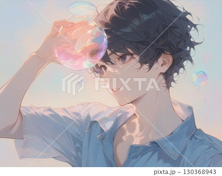 水彩で描いた少年と泡のイラスト3 水彩で描いた少年と泡のイラスト3 130368943