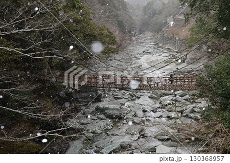 雪の舞う秘境祖谷のかずら橋 130368957