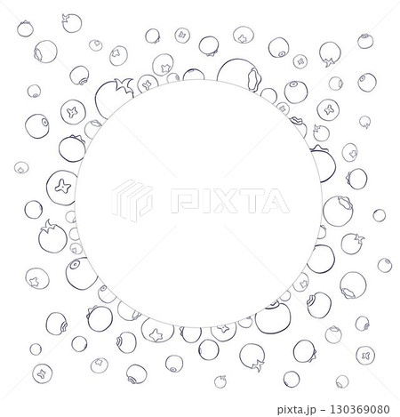 graphic line circle round frame with blueberries. Vector wild forest swamp moss twigs, blueberry branches, leaves. 130369080