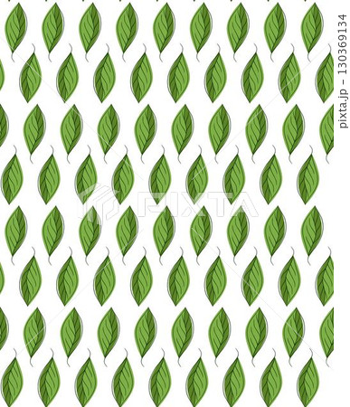 Decorative ornamental seamless spring pattern. vector graphic line Endless elegant texture with green leaves. Template for design fabric, backgrounds, wrapping paper, package, covers 130369134