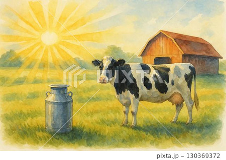 牧場　ホルスタイン牛 130369372