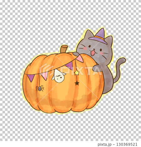 ハロウィンのかぼちゃと黒猫イラスト/Halloween Black Cat with