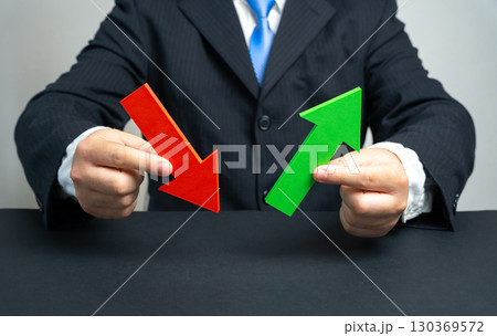 Market volatility. Mood swings. Turn losses into profits. Fix your business. Reach the bottom of prices for a rebound. Stock trading, investor psychology, economic cycle, recovery strategy, risk 130369572