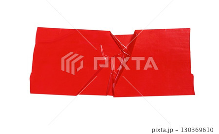 Crumpled red washi tape isolated on transparent background creates a visually captivating textured pattern, interest depth and adding 130369610