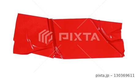 Textured, repaired isolated effect of crumpled red duct washi tape against a transparent background, showcasing its adhesive qualities and design rugged 130369611