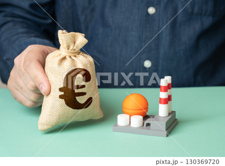 Power plant and euro money bag, energy independence, sustainable growth, industry financing, energy security, modernization Power plant and euro money bag, energy independence, sustainable growth, industry financing, energy security, modernization 130369720