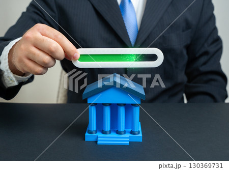 Progress bar above a bank or courthouse. Legitimacy level of the authorities. Health and strength of the financial system. Trust in institutions, democracy, law, credit markets Progress bar above a bank or courthouse. Legitimacy level of the authorities. Health and strength of the financial system. Trust in institutions, democracy, law, credit markets 130369731