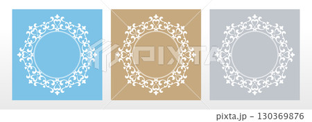 Set of decorative frames Elegant vector element for design in Eastern style, place for text. Floral blue, golden and gray borders. Lace illustration for invitations and greeting cards 130369876