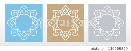 Set of decorative frames Elegant vector element for design in Eastern style, place for text. Floral blue, gray, golden borders. Lace illustration for invitations and greeting cards 130369899