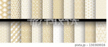 Geometric set of seamless golden and white patterns. Simple vector graphics 130369916