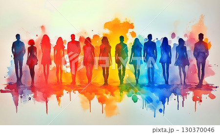 カラフルな人影のシルエット カラフルな人影のシルエット 130370046