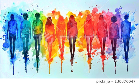 カラフルな人影のシルエット 130370047