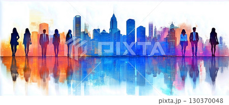 カラフルな人影のシルエット 130370048