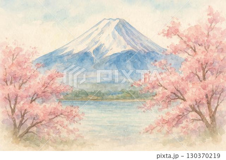 富士山　桜　湖 130370219