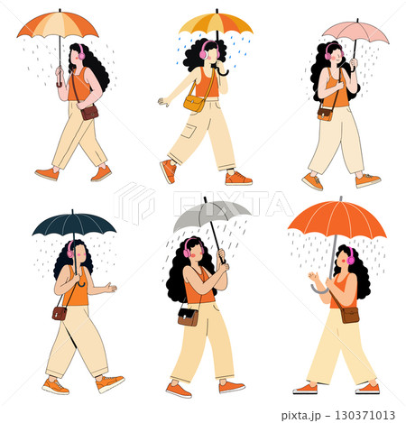 Women Walking with Umbrellas in the Rain Women Walking with Umbrellas in the Rain 130371013