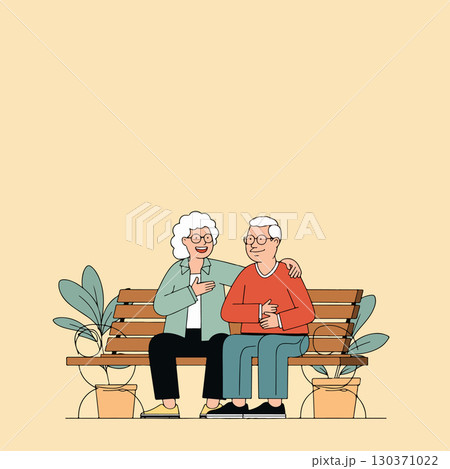 Elderly Couple on Park Bench Elderly Couple on Park Bench 130371022