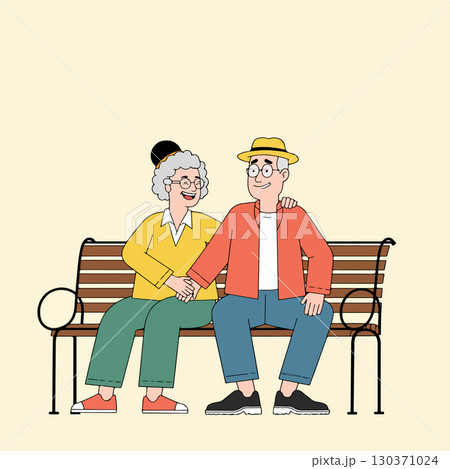 Elderly Couple on Park Bench 130371024