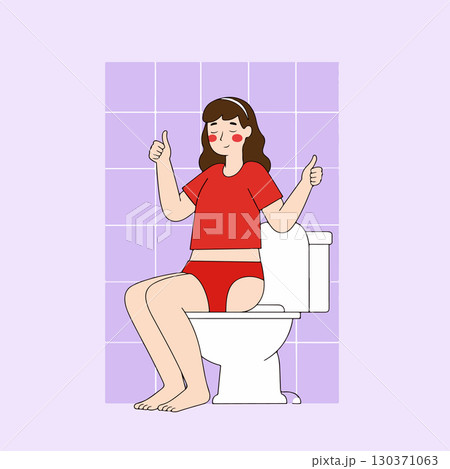 Woman sitting on toilet with thumbs up 130371063