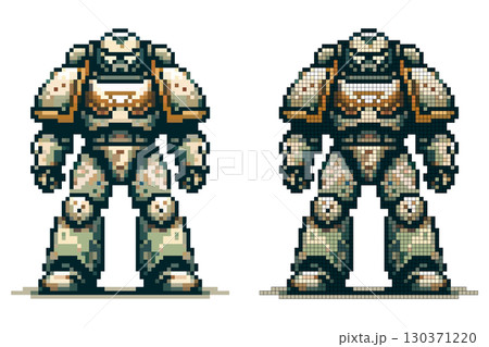 A detailed pixel art robot is poised in a heroic stance, showcasing intricate design elements that reflect a classic video game style. The digital atmosphere evokes nostalgia and excitement A detailed pixel art robot is poised in a heroic stance, showcasing intricate design elements that reflect a classic video game style. The digital atmosphere evokes nostalgia and excitement 130371220