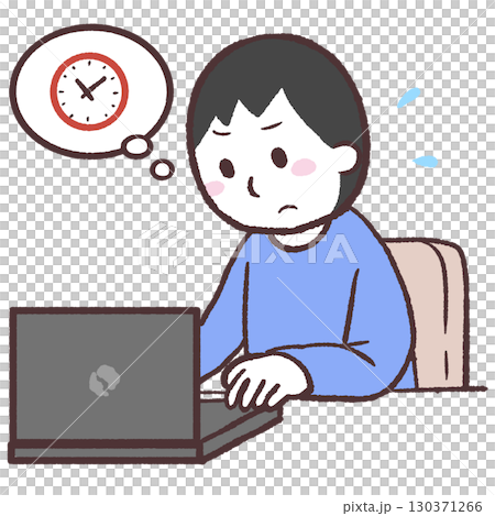 一位男士在時間緊迫的情況下使用電腦的插圖 130371266