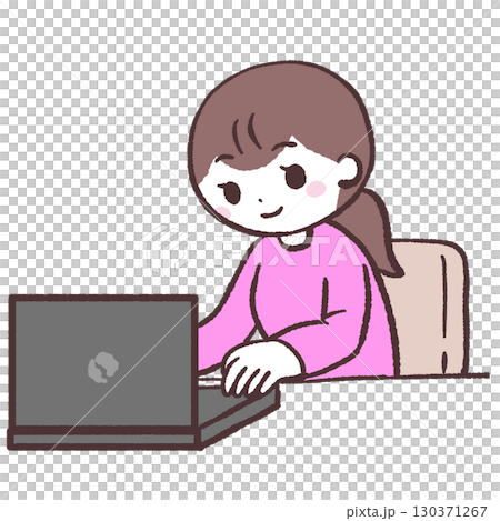 パソコンを使う女性のイラスト パソコンを使う女性のイラスト 130371267