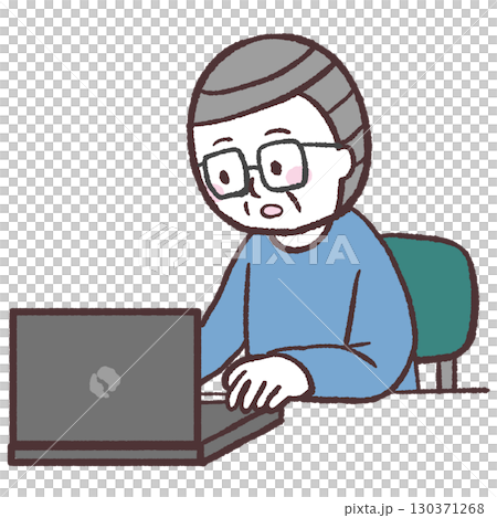 パソコンを使うシニア男性のイラスト 130371268