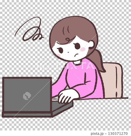 Illustration of a woman who cannot use a computer Illustration of a woman who cannot use a computer 130371270