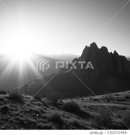 sunset in mountains 130371494
