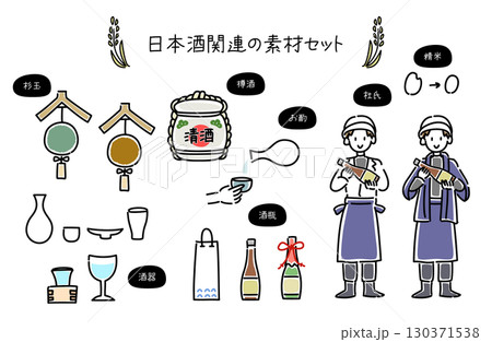 日本酒関連のベクター素材セット 130371538
