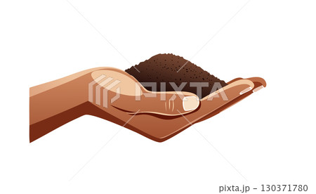 Artistic design of hand holding earth and young plant, isolated on white background 130371780