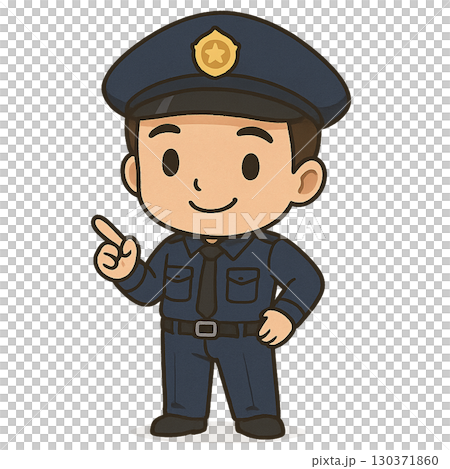 身穿海軍藍制服的警官面帶微笑,指著(全身) 身穿海軍藍制服的警官面帶微笑,指著(全身) 130371860