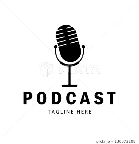 podcast logo with microphone and earphone audio, radio waves. for studio, talk show, chat, information sharing, interview, multimedia and web. podcast logo with microphone and earphone audio, radio waves. for studio, talk show, chat, information sharing, interview, multimedia and web. 130372109