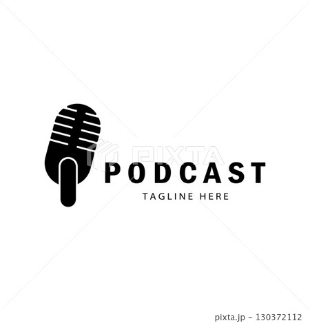 podcast logo with microphone and earphone audio, radio waves. for studio, talk show, chat, information sharing, interview, multimedia and web. podcast logo with microphone and earphone audio, radio waves. for studio, talk show, chat, information sharing, interview, multimedia and web. 130372112