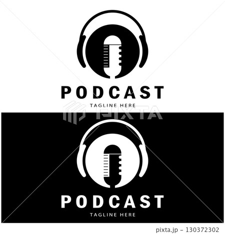 podcast logo with microphone and earphone audio, radio waves. for studio, talk show, chat, information sharing, interview, multimedia and web. podcast logo with microphone and earphone audio, radio waves. for studio, talk show, chat, information sharing, interview, multimedia and web. 130372302