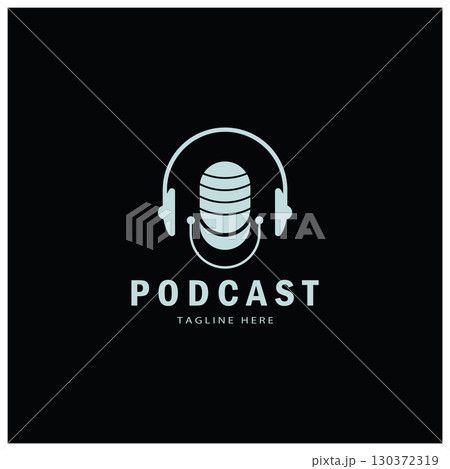 podcast logo with microphone and earphone audio, radio waves. for studio, talk show, chat, information sharing, interview, multimedia and web. podcast logo with microphone and earphone audio, radio waves. for studio, talk show, chat, information sharing, interview, multimedia and web. 130372319
