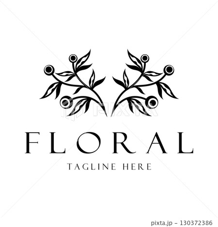 Elegant floral and leaf frame. Delicate botanical vector illustration for labels, spas, corporate identity, and wedding invitations Elegant floral and leaf frame. Delicate botanical vector illustration for labels, spas, corporate identity, and wedding invitations 130372386