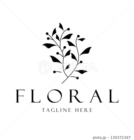 Elegant floral and leaf frame. Delicate botanical vector illustration for labels, spas, corporate identity, and wedding invitations Elegant floral and leaf frame. Delicate botanical vector illustration for labels, spas, corporate identity, and wedding invitations 130372387