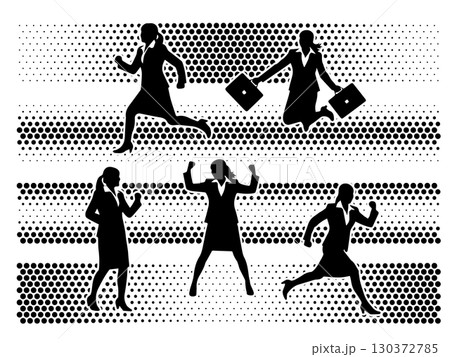 元気いっぱいのビジネスウーマンのシルエット（ポーズとエネルギーの表現） 130372785