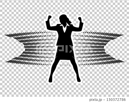 元気いっぱいのビジネスウーマンのシルエット（ポーズとエネルギーの表現） 130372786